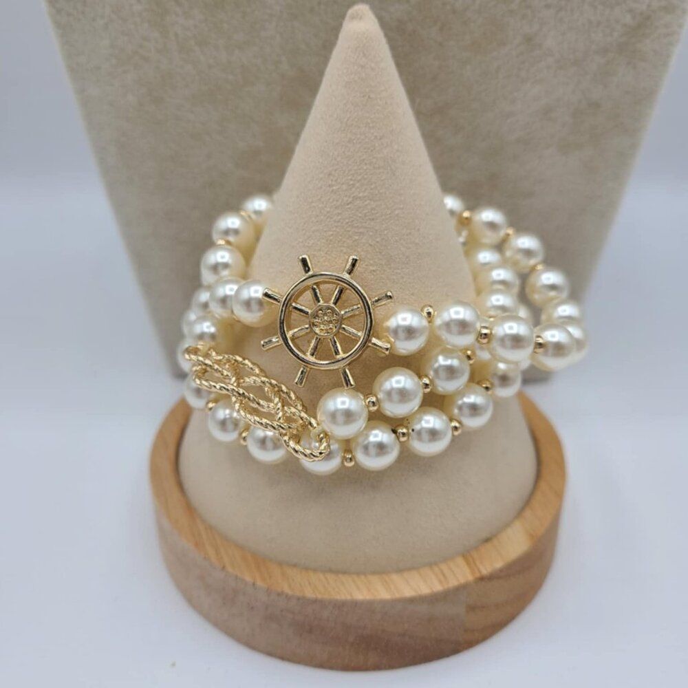 J Crew Faux Pearl Nautical Theme Stretch Bracelet Set NEW!